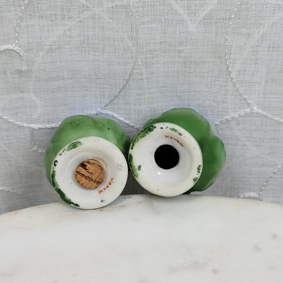 VTG Rose Bud Salt Pepper Shakers 1.5" Blue Green Japan Floral Ceramic Flowers - Picture 7 of 15